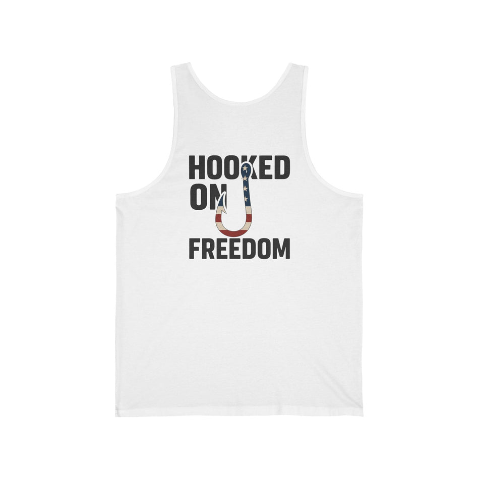Hooked on Freedom Unisex Jersey Tank - Casual Summer Wear for Fishing Enthusiasts - Get Tight Gear