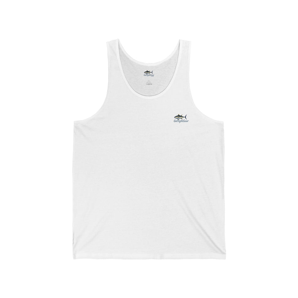 Hooked on Freedom Unisex Jersey Tank - Casual Summer Wear for Fishing Enthusiasts - Get Tight Gear