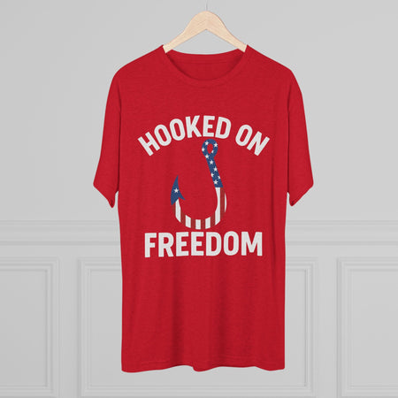 Hooked on Freedom Unisex Tri - Blend Crew Tee - Patriotic Fishing T-Shirt - Get Tight Gear