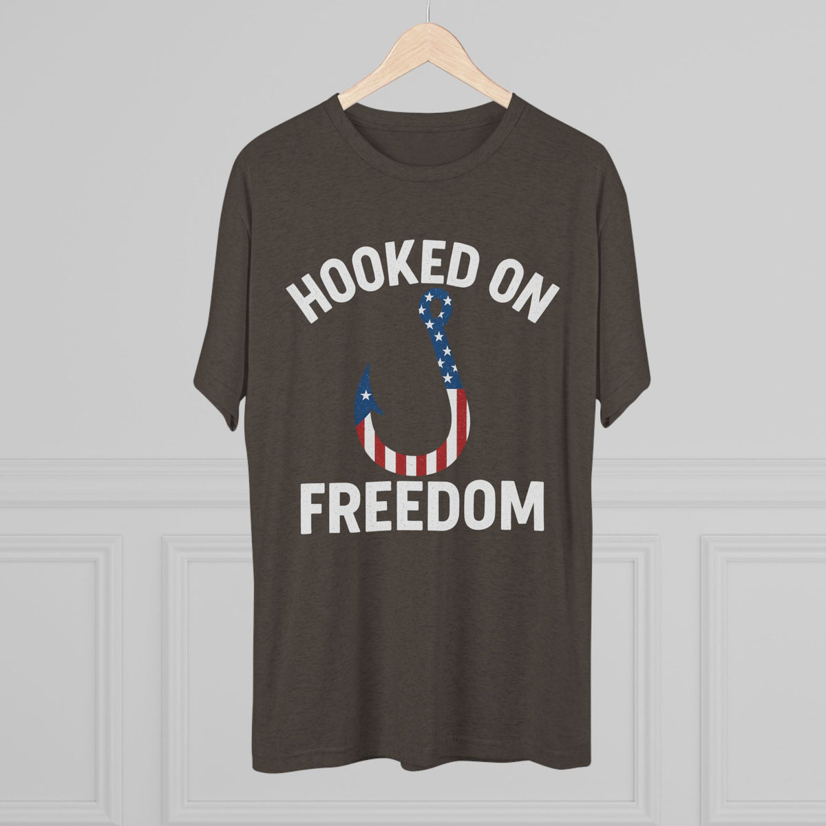 Hooked on Freedom Unisex Tri - Blend Crew Tee - Patriotic Fishing T-Shirt - Get Tight Gear