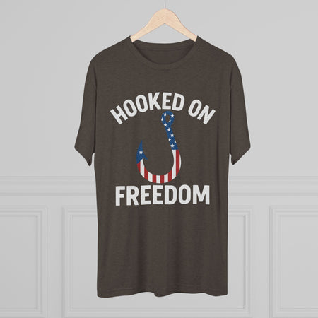 Hooked on Freedom Unisex Tri - Blend Crew Tee - Patriotic Fishing T-Shirt - Get Tight Gear