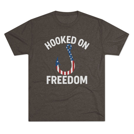 Hooked on Freedom Unisex Tri - Blend Crew Tee - Patriotic Fishing T-Shirt - Get Tight Gear