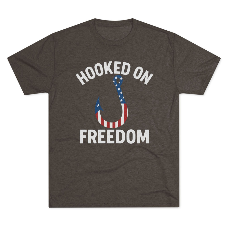 Hooked on Freedom Unisex Tri - Blend Crew Tee - Patriotic Fishing T-Shirt - Get Tight Gear