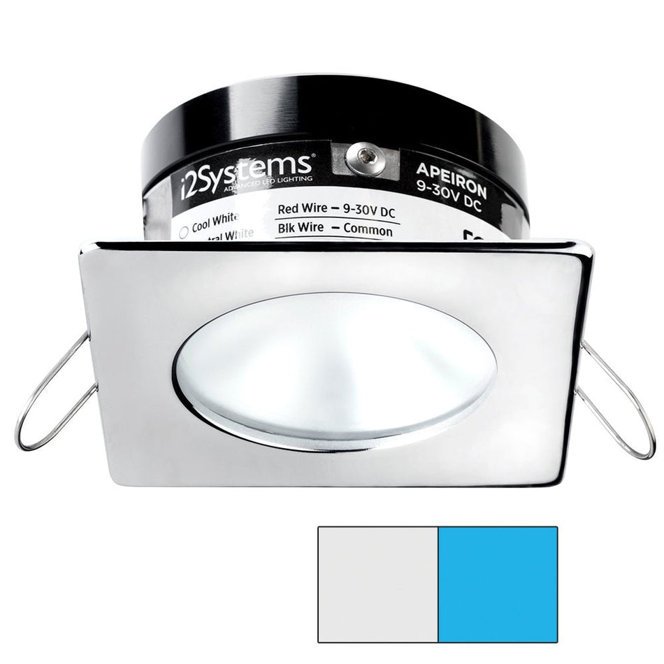 i2Systems Apeiron A503 3W Spring Mount Light - Square/Round - Cool White & Blue - Polished Chrome Finish - Get Tight Gear