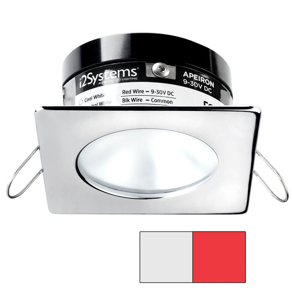 i2Systems Apeiron A503 3W Spring Mount Light - Square/Round - Cool White & Red - Polished Chrome Finish - Get Tight Gear