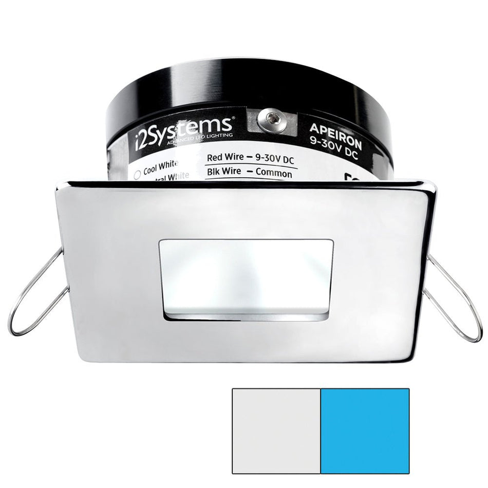i2Systems Apeiron A503 3W Spring Mount Light - Square/Square - Cool White & Blue - Polished Chrome Finish - Get Tight Gear