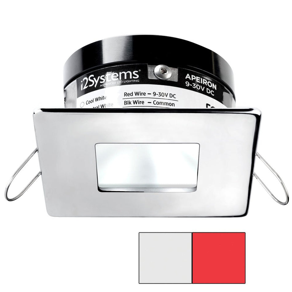 i2Systems Apeiron A503 3W Spring Mount Light - Square/Square - Cool White & Red - Polished Chrome Finish - Get Tight Gear