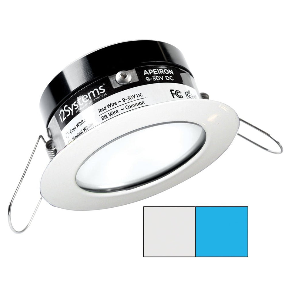 i2Systems Apeiron PRO A503 - 3W Spring Mount Light - Round - Cool White & Blue - White Finish - Get Tight Gear