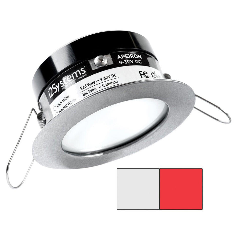 i2Systems Apeiron PRO A503 - 3W Spring Mount Light - Round - Cool White & Red - Brushed Nickel Finish - Get Tight Gear
