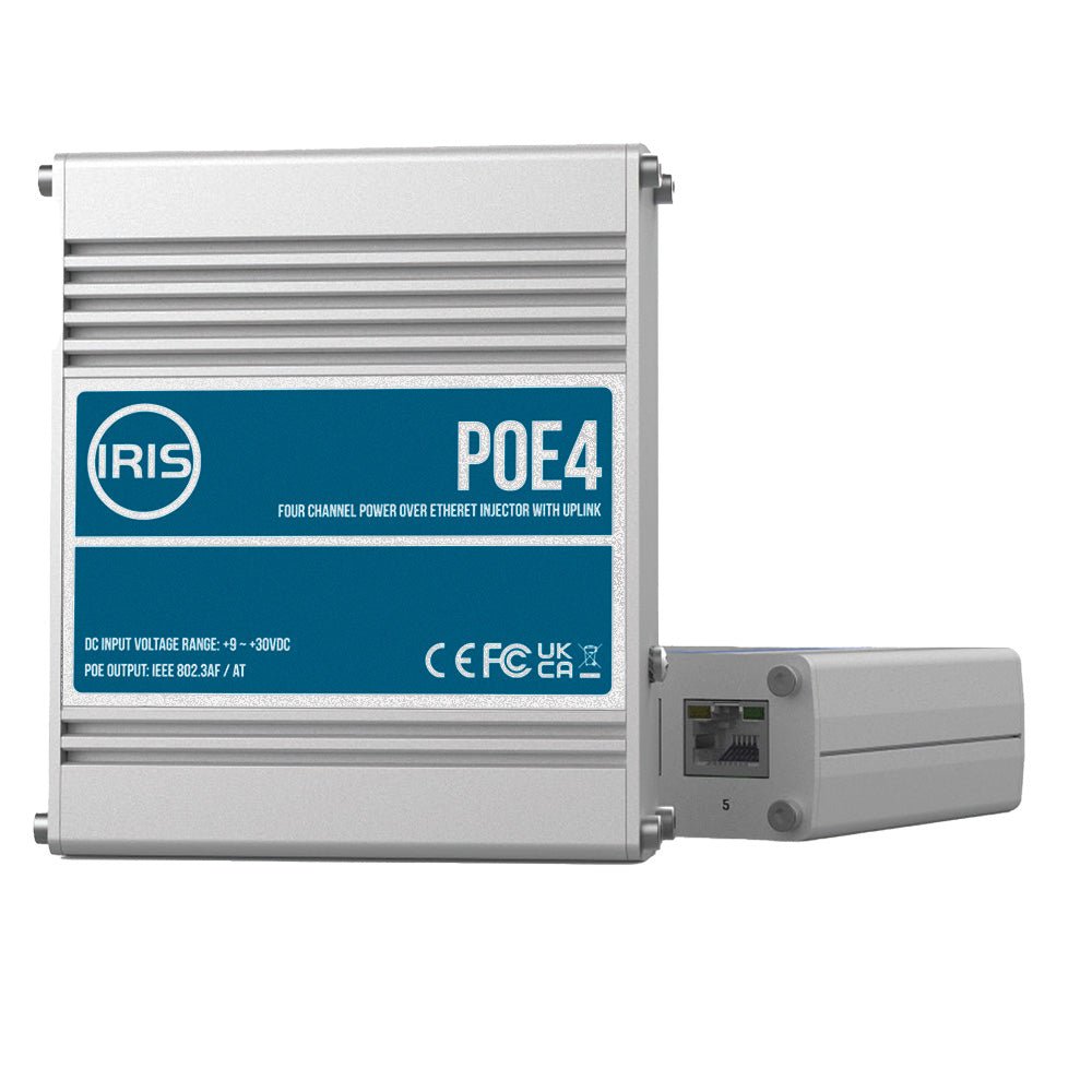 Iris Four Channel Uplink Power Over Ethernet Switch - IEEE802.3af & 3at Compliant - 9 - 30VDC Input - 48VDC Output - Get Tight Gear