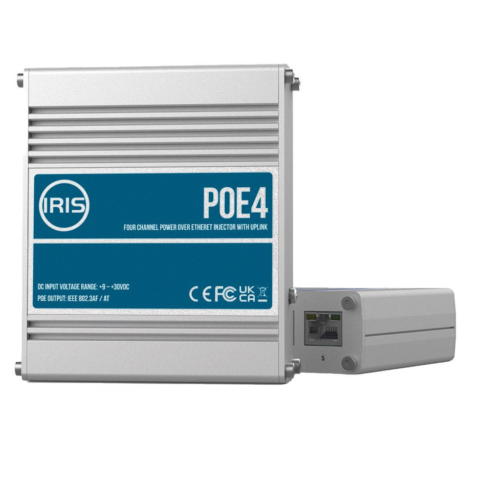 Iris Four Channel Uplink Power Over Ethernet Switch - IEEE802.3af & 3at Compliant - 9 - 30VDC Input - 48VDC Output - Get Tight Gear