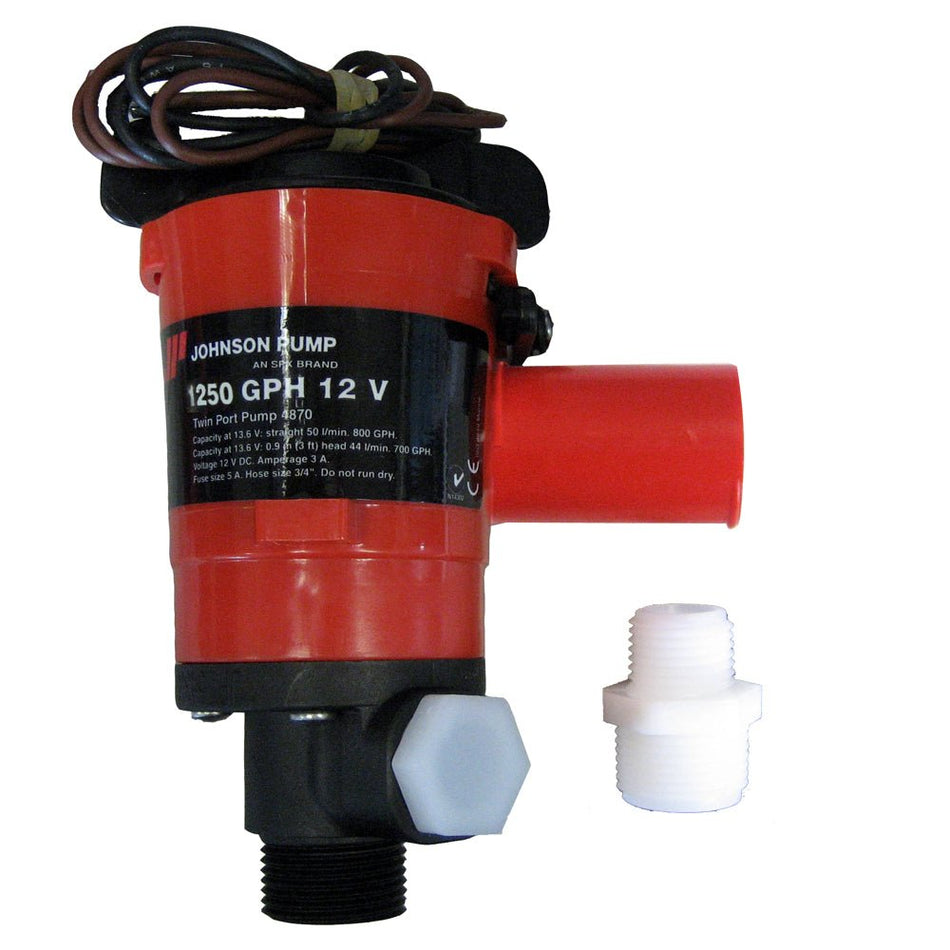 Johnson Pump Twin Port 1250 GPH Livewell Aerating Pump - 12V - Get Tight Gear