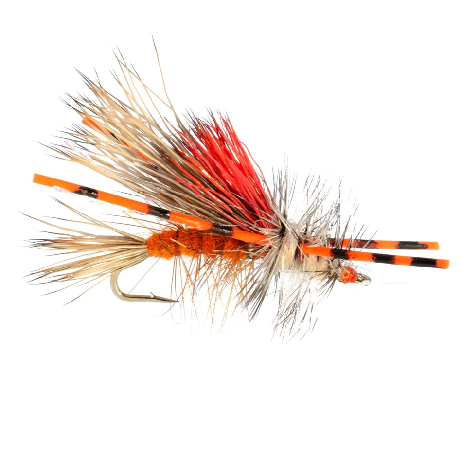 Kaufmann's Orange Crystal Stimulator Rubber Legs Dry Fly - 1 Dozen Flies Hook Size 16 - Get Tight Gear