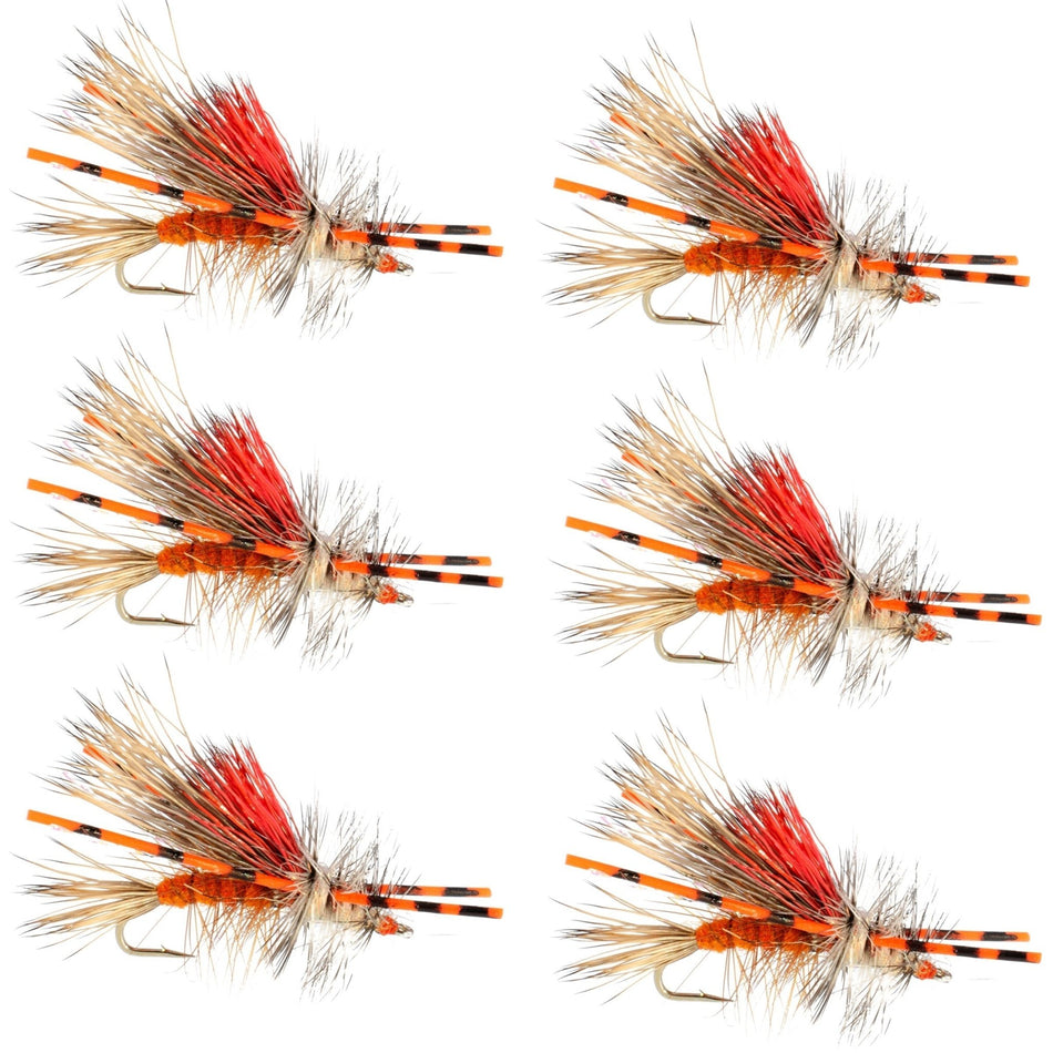 Kaufmann's Orange Crystal Stimulator Rubber Legs Dry Fly - 6 Flies Hook Size 14 - Get Tight Gear