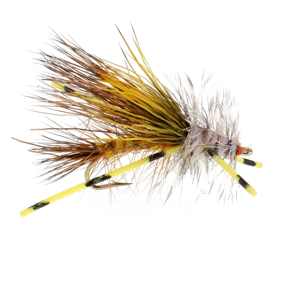 Kaufmann's Yellow Crystal Stimulator Rubber Legs Dry Fly - 1 Dozen Flies Hook Size 10 - Get Tight Gear