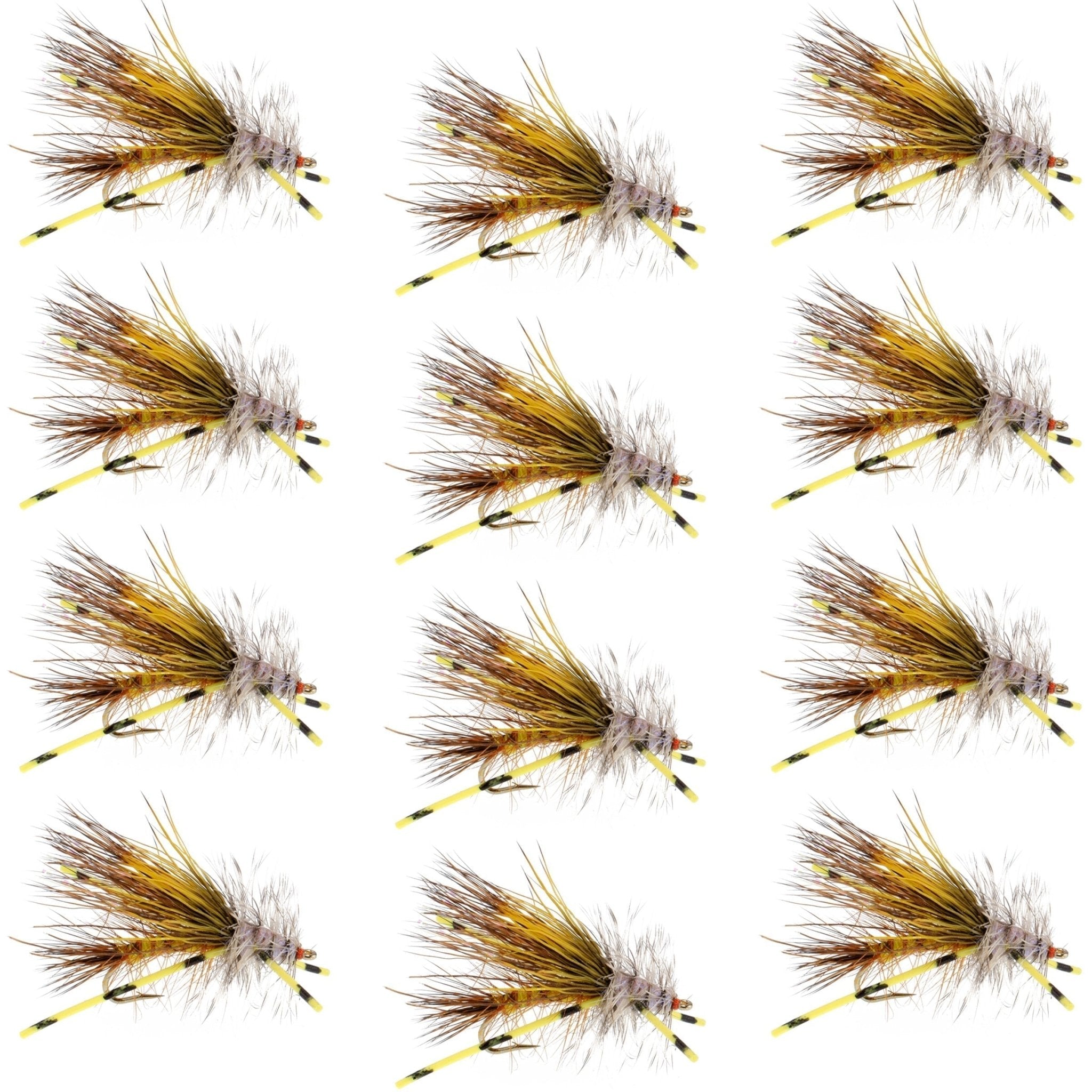 Kaufmann's Yellow Crystal Stimulator Rubber Legs Dry Fly - 1 Dozen Flies Hook Size 16 - Get Tight Gear