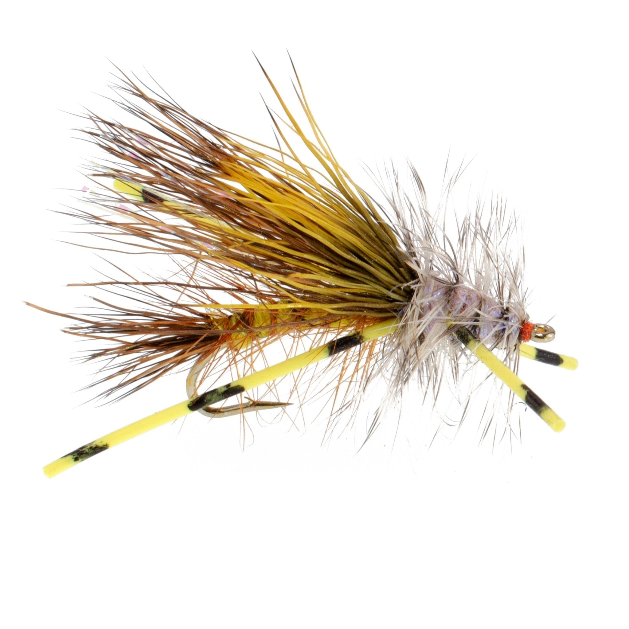 Kaufmann's Yellow Crystal Stimulator Rubber Legs Dry Fly - 1 Dozen Flies Hook Size 8 - Get Tight Gear