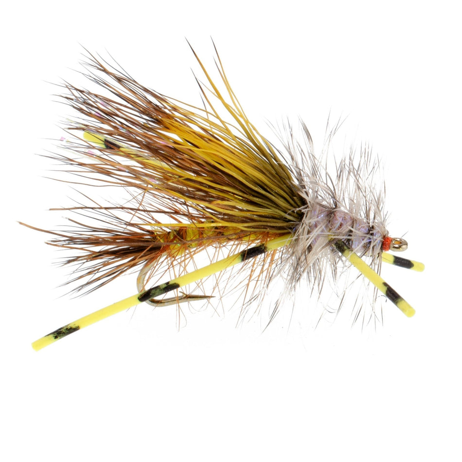 Kaufmann's Yellow Crystal Stimulator Rubber Legs Dry Fly - 1 Dozen Flies Hook Size 8 - Get Tight Gear