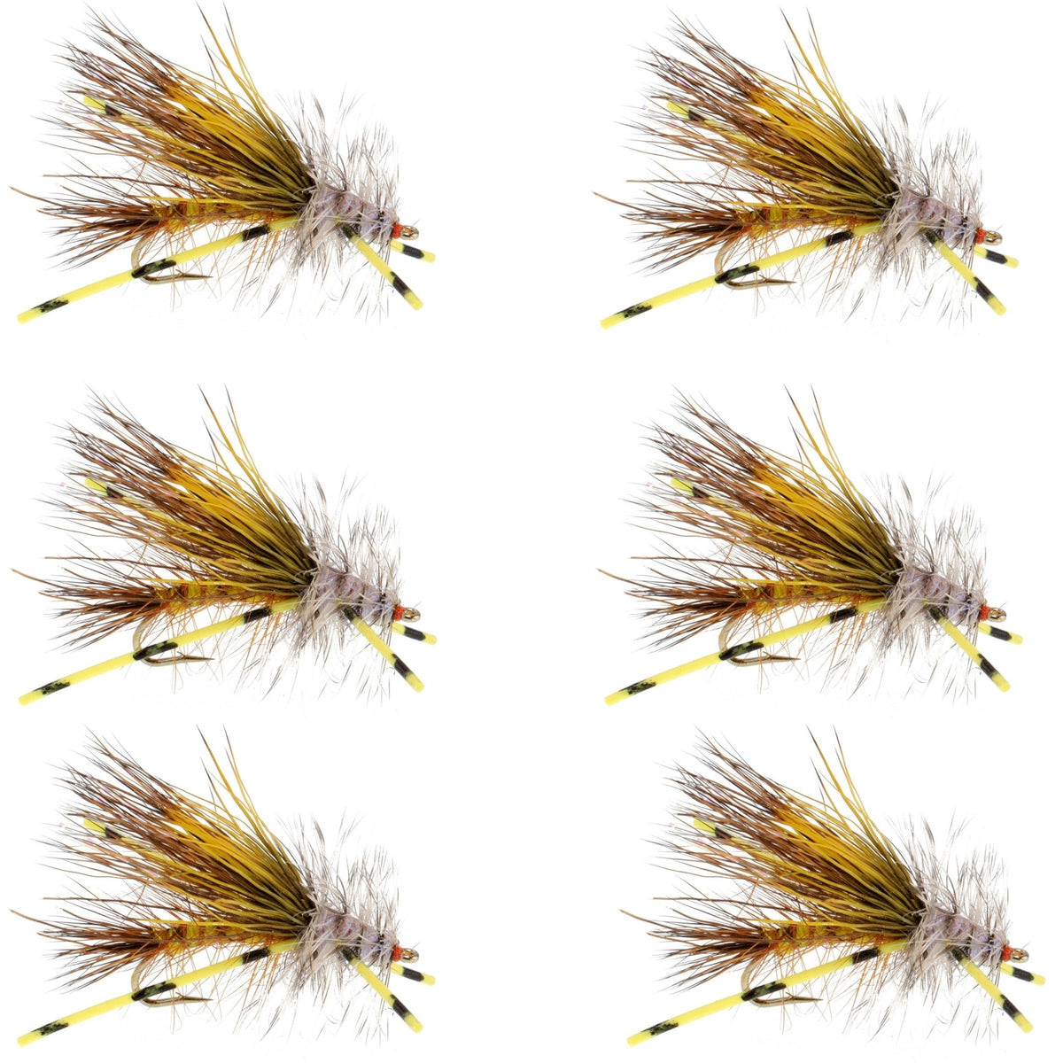 Kaufmann's Yellow Crystal Stimulator Rubber Legs Dry Fly - 6 Flies Hook Size 8 - Get Tight Gear