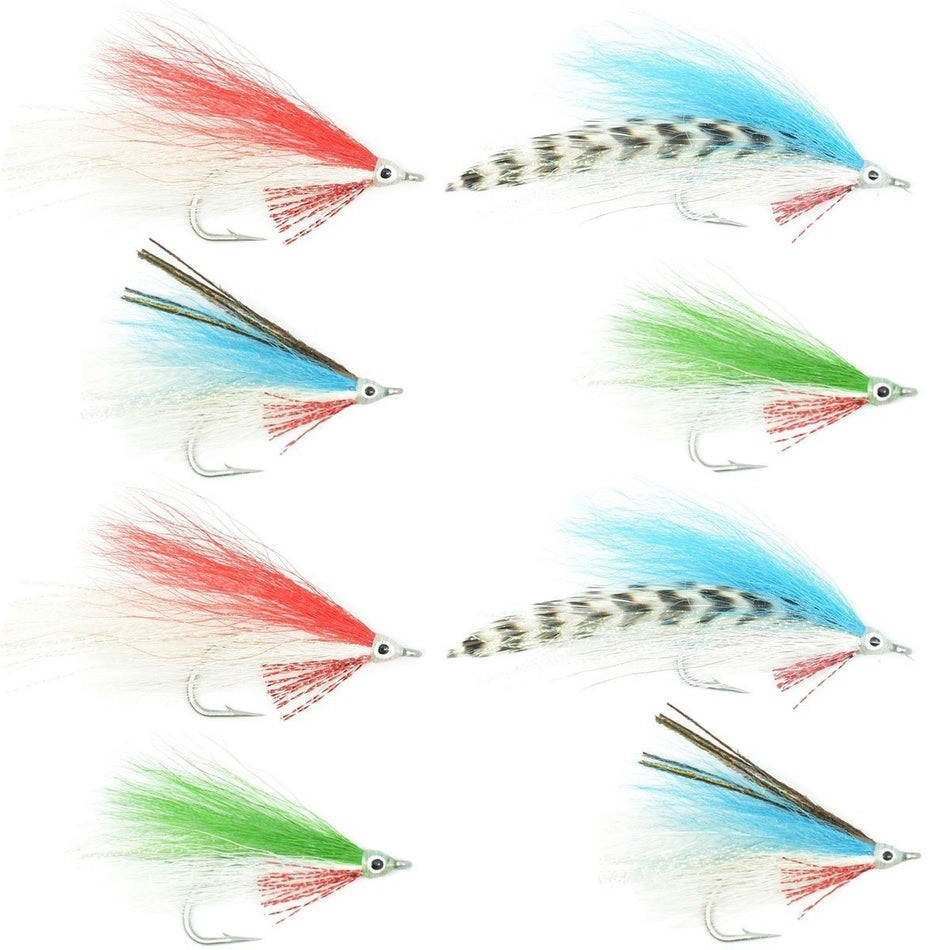 Lefty's Deceiver Fly Fishing Flies Collection - Assortment of 8 Saltwater and Bass Flies - Hook Size 1/0 - Get Tight Gear