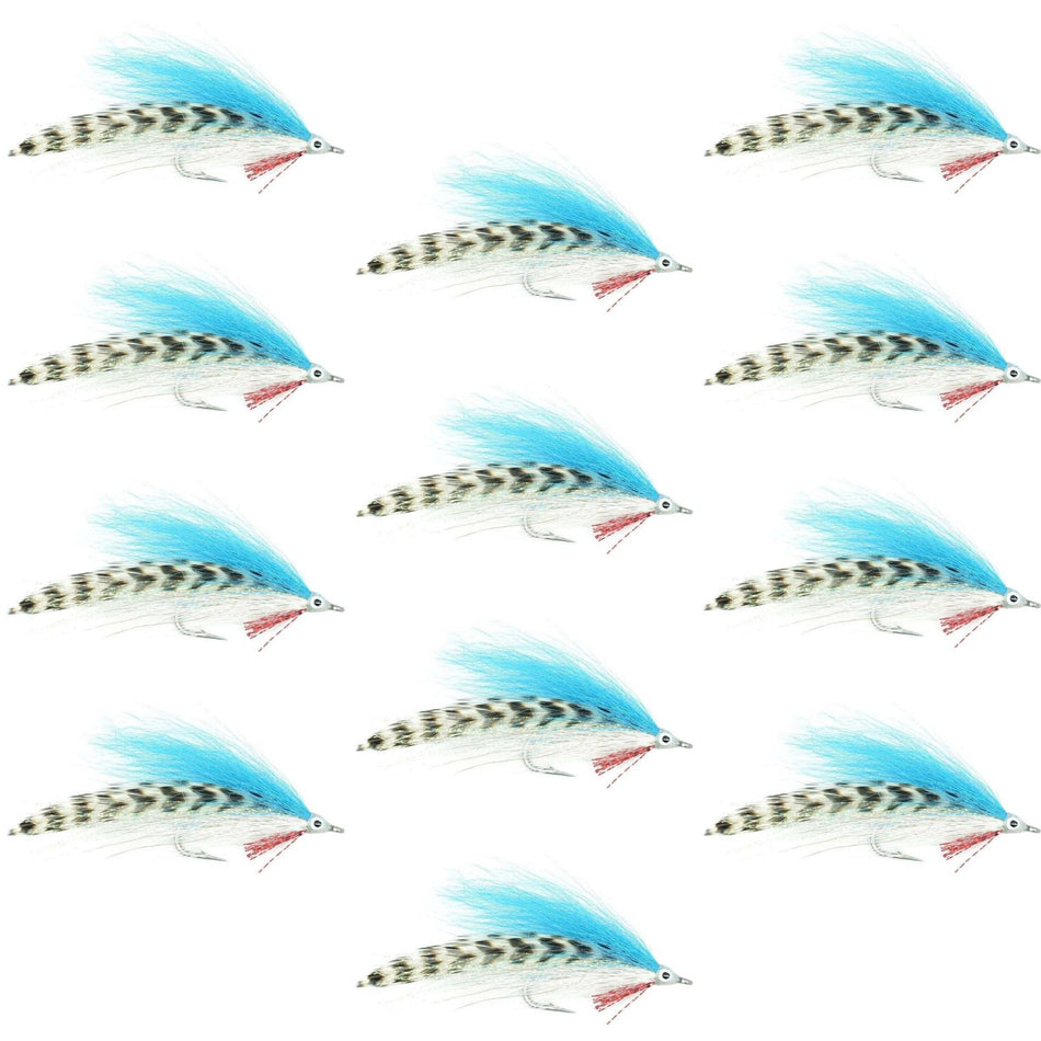 Lefty's Deceiver Saltwater Streamer Fly - Blue/White/Grizzly - 1 Dozen Hook Size 1/0 - Get Tight Gear