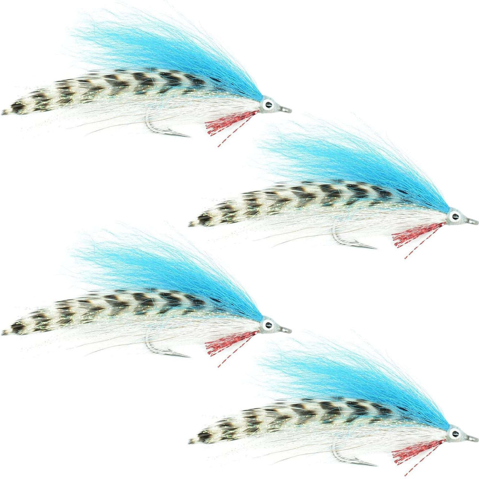 Lefty's Deceiver Saltwater Streamer Fly - Blue/White/Grizzly - 4 Flies Hook Size 1/0 - Get Tight Gear