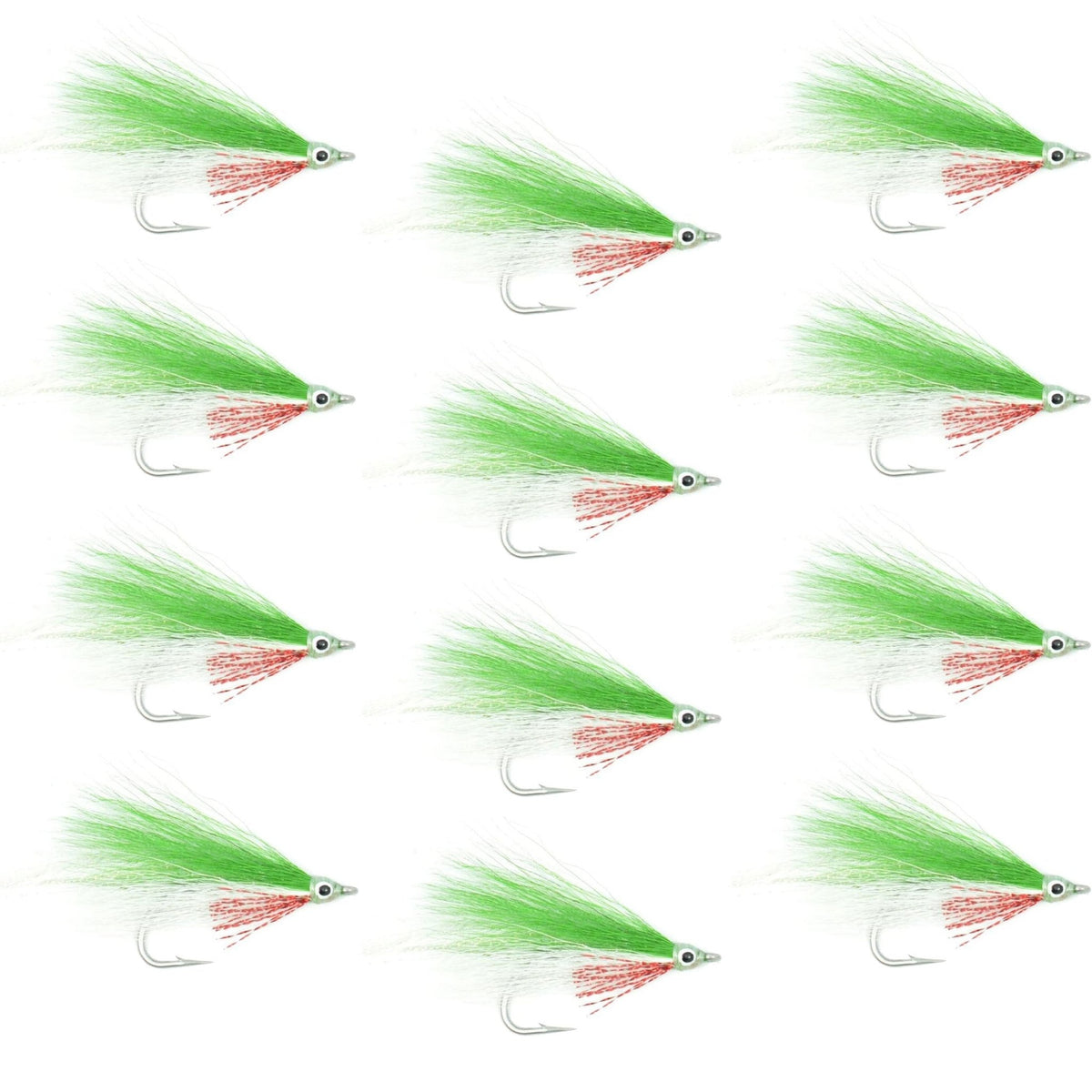 Lefty's Deceiver Saltwater Streamer Fly - Green/White - 1 Dozen Hook Size 1/0 - Get Tight Gear