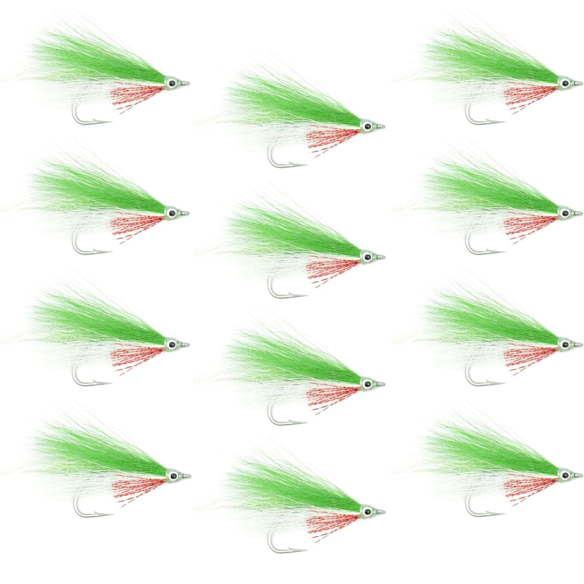 Lefty's Deceiver Saltwater Streamer Fly - Green/White - 1 Dozen Hook Size 1/0 - Get Tight Gear