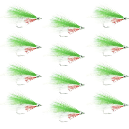 Lefty's Deceiver Saltwater Streamer Fly - Green/White - 1 Dozen Hook Size 1/0 - Get Tight Gear
