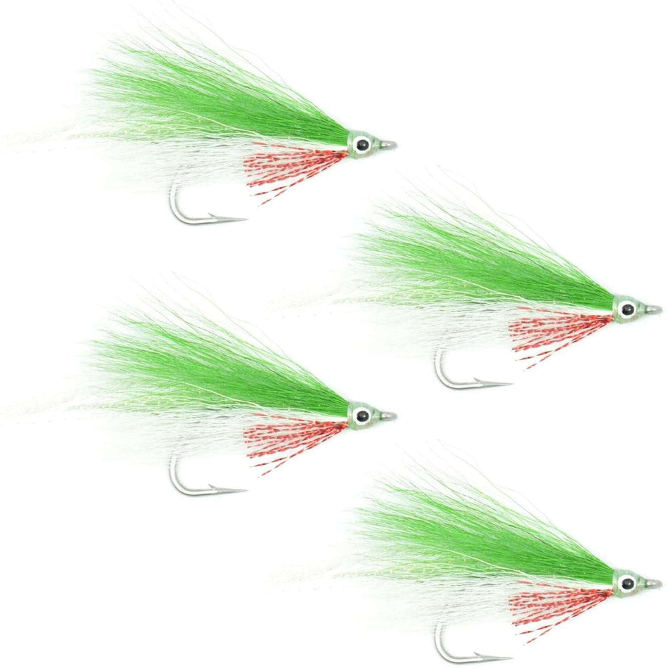 Lefty's Deceiver Saltwater Streamer Fly - Green/White - 4 Flies Hook Size 1/0 - Get Tight Gear