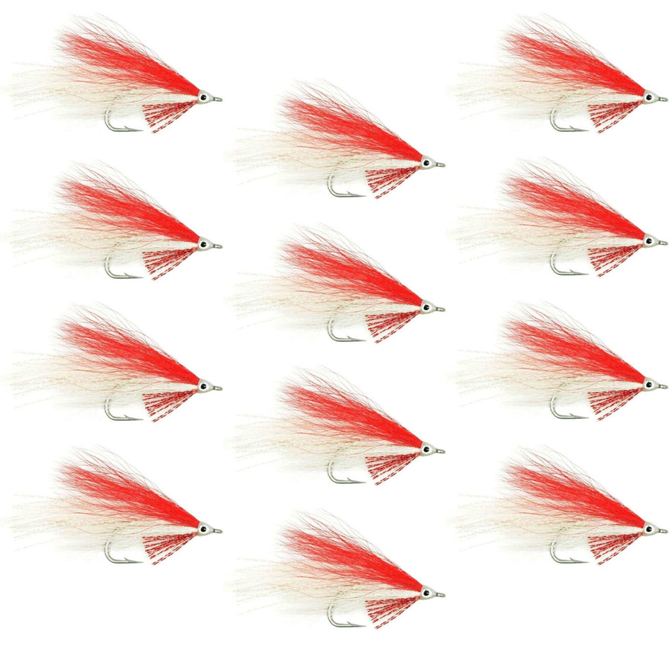 Lefty's Deceiver Saltwater Streamer Fly - Red/White - 1 Dozen Hook Size 1/0 - Get Tight Gear