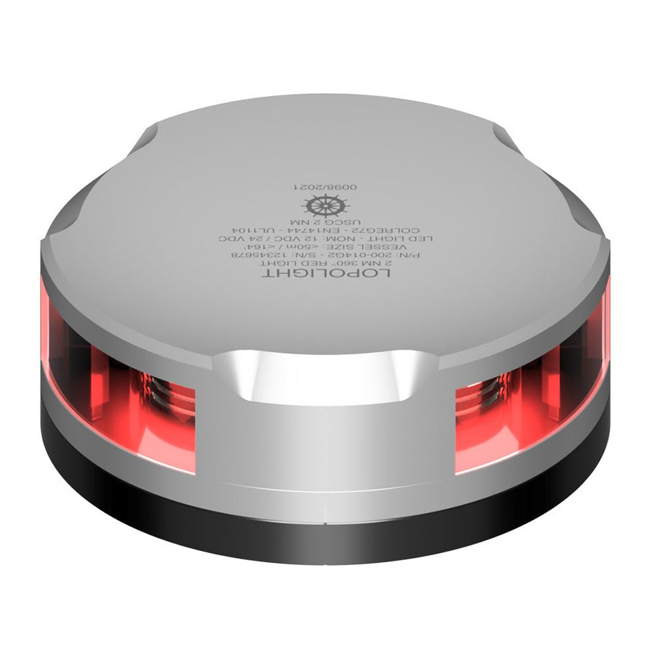 Lopolight 360 - Degree Red Nav Light - 2NM - Silver Housing w/FB Base - Get Tight Gear