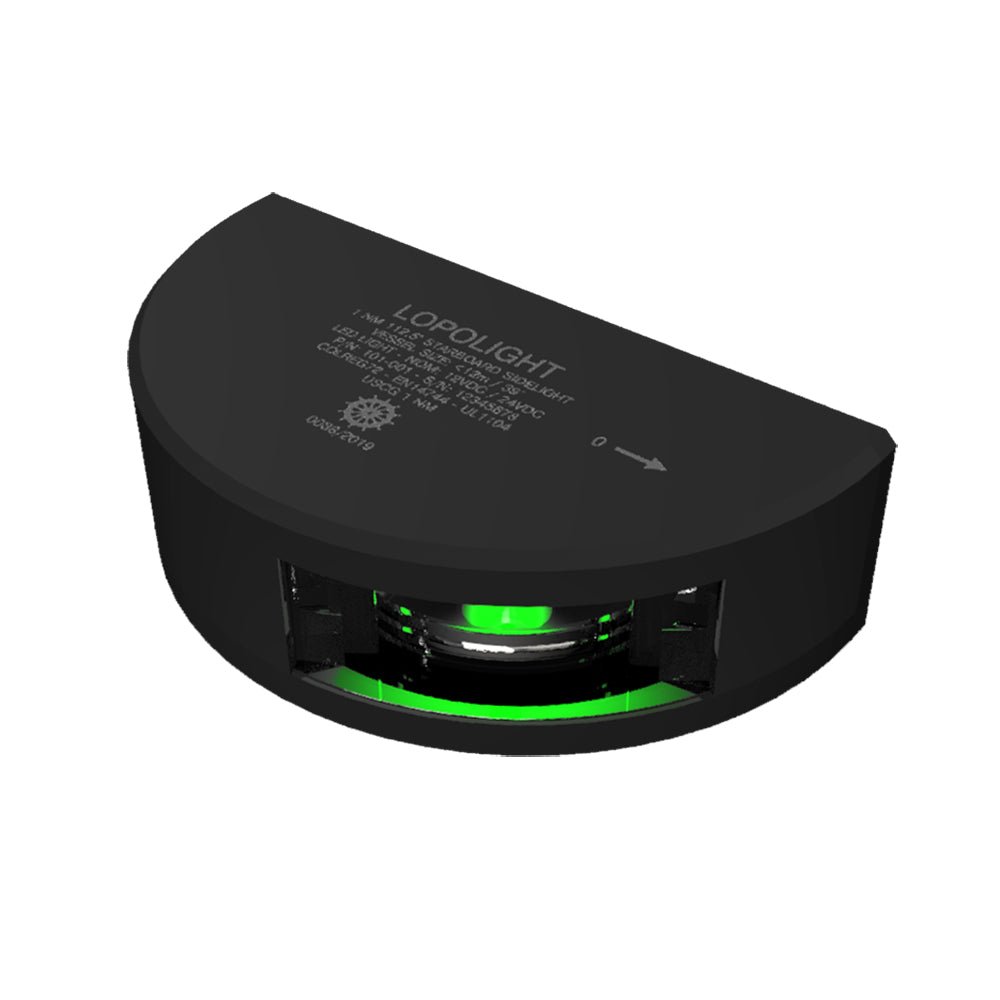 Lopolight Series 101 - 001 - Starboard Side Light - 1NM - Vertical Mount - Green - Black Housing - Get Tight Gear