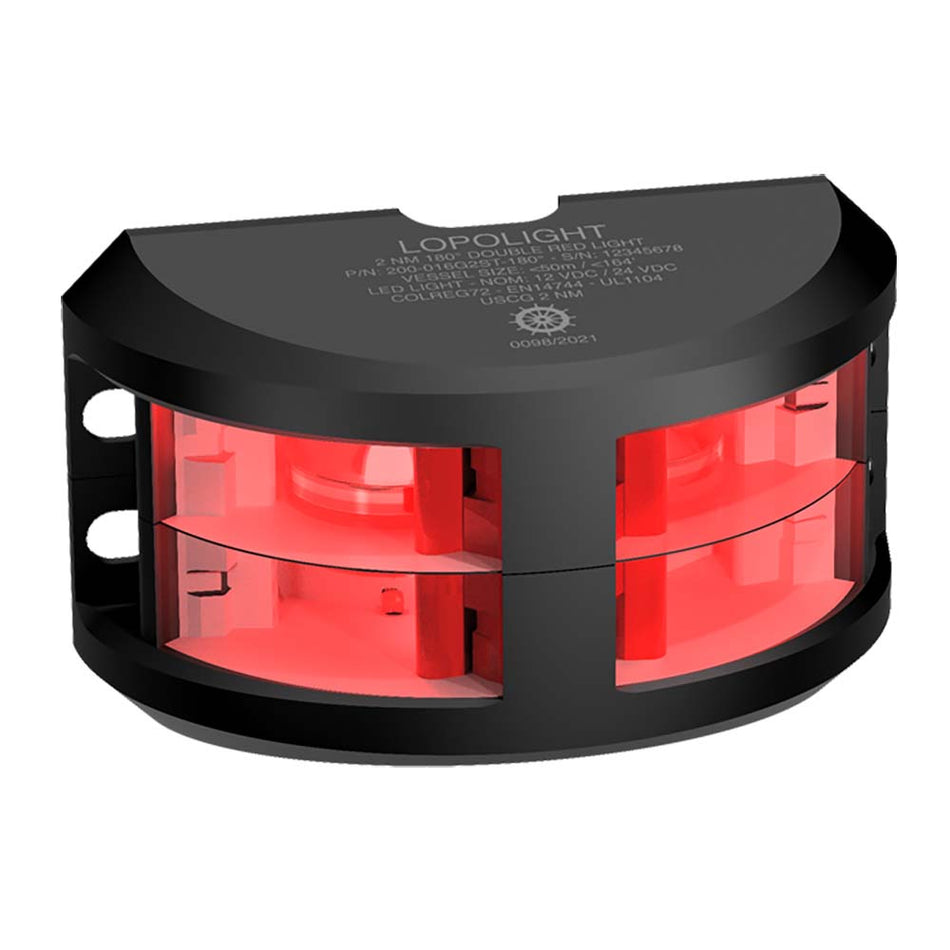 Lopolight Series 200 - 016 - Double Stacked Navigation Light - 2NM - Vertical Mount - Red - Black Housing - Get Tight Gear
