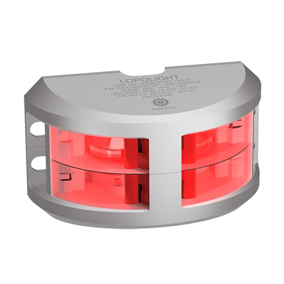 Lopolight Series 200 - 016 - Double Stacked Navigation Light - 2NM - Vertical Mount - Red - Silver Housing - Get Tight Gear