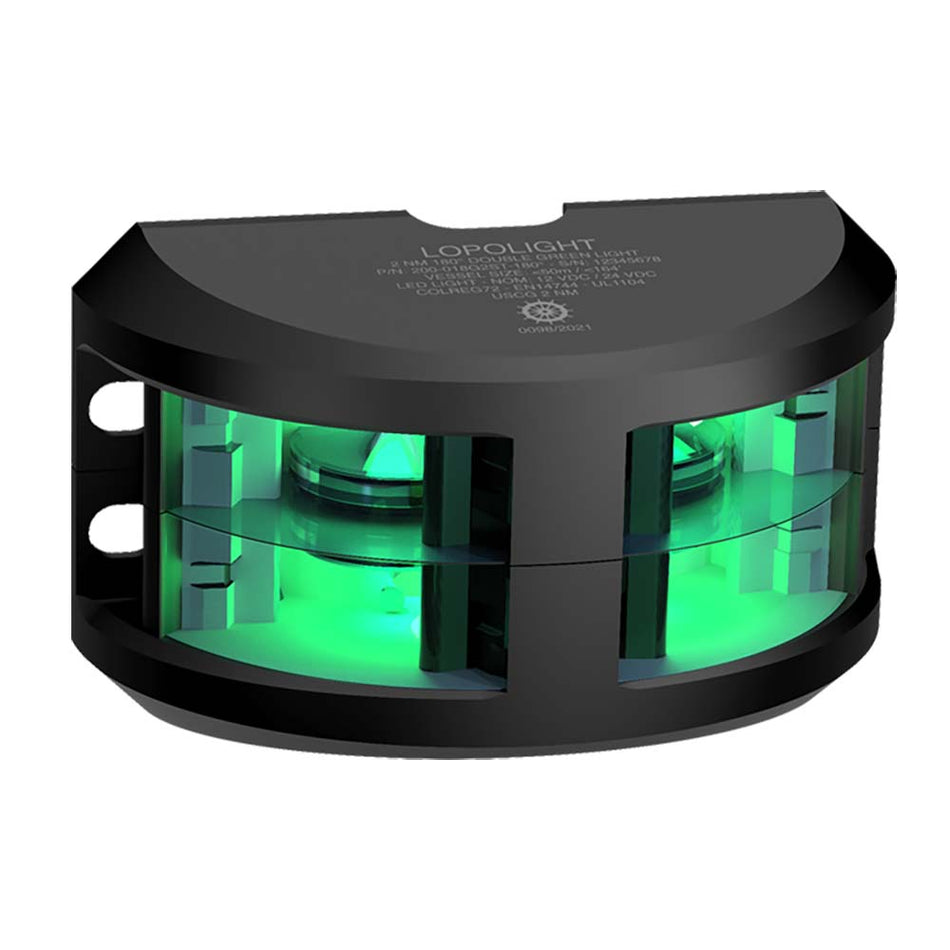 Lopolight Series 200 - 018 - Double Stacked Navigation Light - 2NM - Vertical Mount - Green - Black Housing - Get Tight Gear