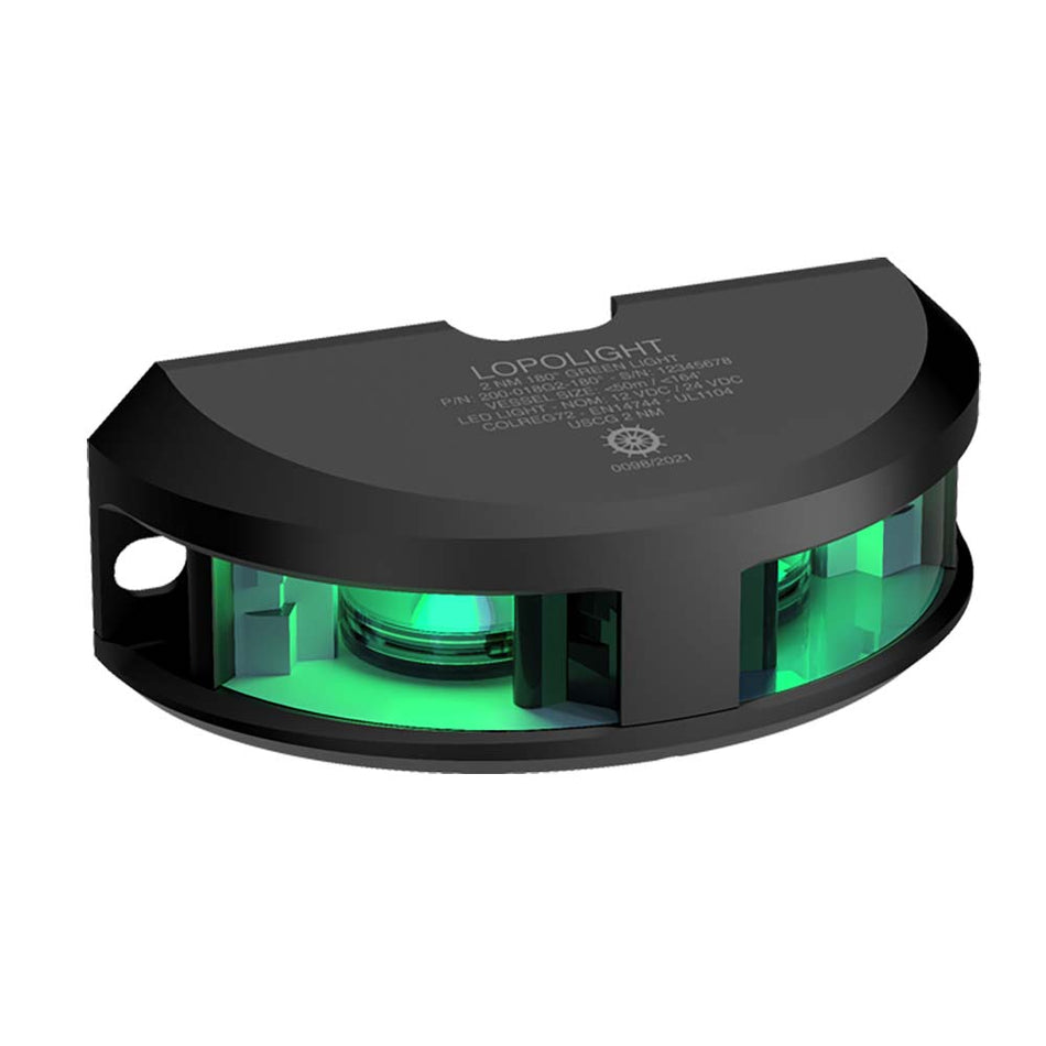 Lopolight Series 200 - 018 - Navigation Light - 2NM - Vertical Mount - Green - Black Housing - Get Tight Gear