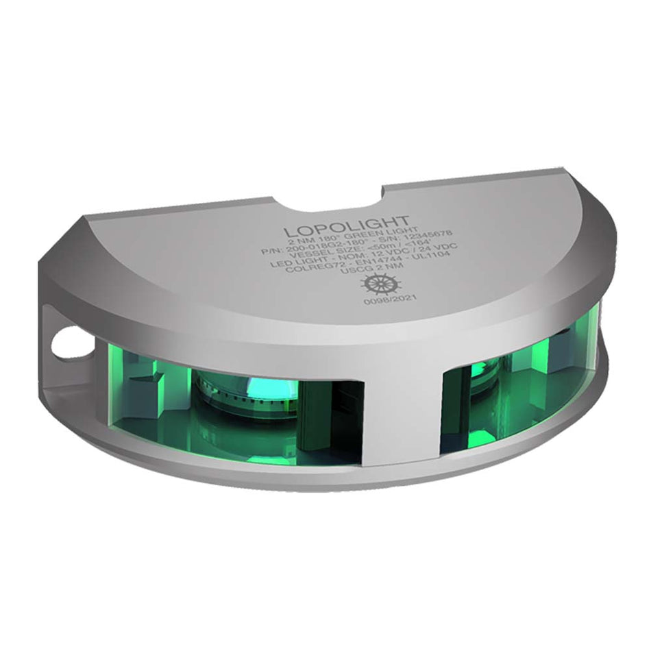 Lopolight Series 200 - 018 - Navigation Light - 2NM - Vertical Mount - Green - Silver Housing - Get Tight Gear