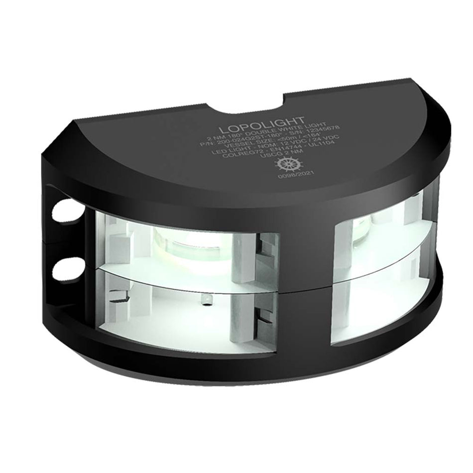 Lopolight Series 200 - 024 - Double Stacked Navigation Light - 2NM - Vertical Mount - White - Black Housing - Get Tight Gear