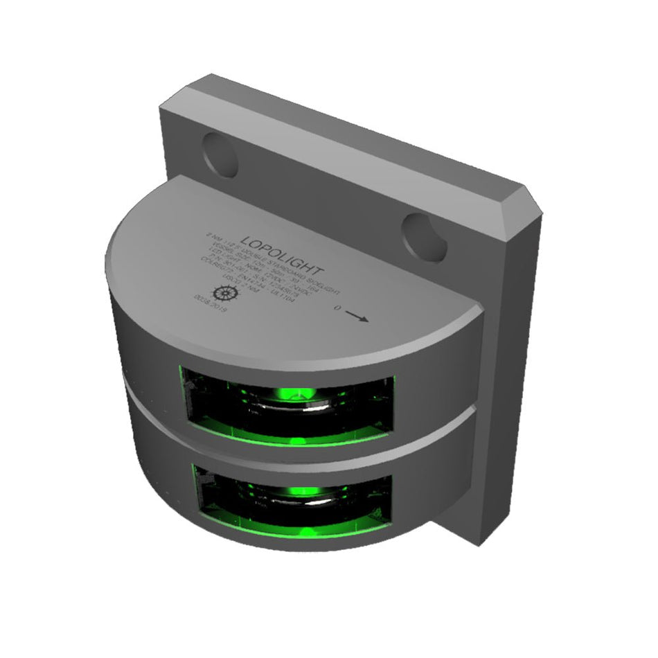 Lopolight Series 301 - 001 - Double Stacked Starboard Sidelight - 2NM - Vertical Mount - Green - Silver Housing - Get Tight Gear
