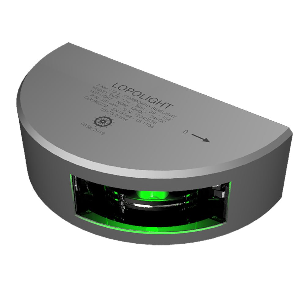 Lopolight Series 301 - 001 - Navigation Light - 2NM - Vertical Mount - Green - Silver Housing - 6M Cable - Get Tight Gear