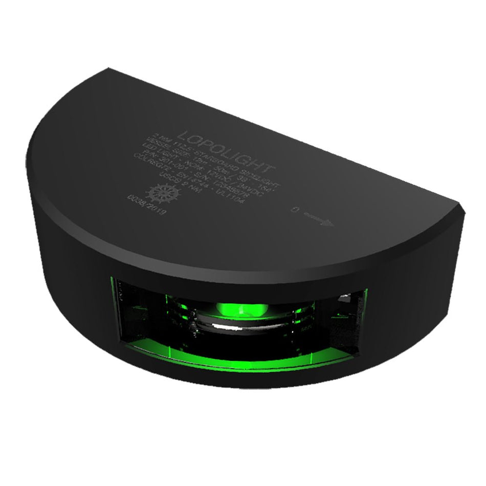 Lopolight Series 301 - 001 - Starboard Sidelight - 2NM - Vertical Mount - Green - Black Housing - 6M Cable - Get Tight Gear