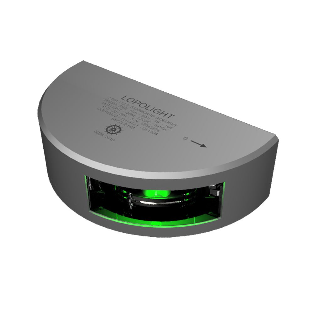 Lopolight Series 301 - 001 - Starboard Sidelight - 2NM - Vertical Mount - Green - Silver Housing - Get Tight Gear