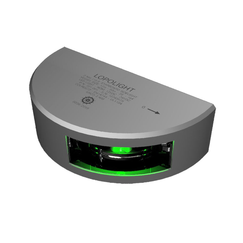 Lopolight Series 301 - 001 - Starboard Sidelight - 2NM - Vertical Mount - Green - Silver Housing - Get Tight Gear