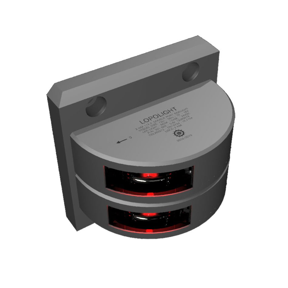 Lopolight Series 301 - 002 - Double Stacked Port Sidelight - 2NM - Vertical Mount - Red - Silver Housing - Get Tight Gear