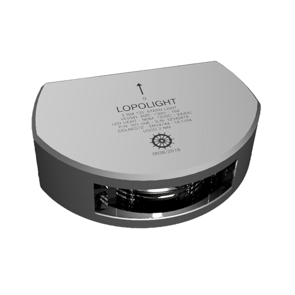 Lopolight Series 301 - 006 - Stern Light - 2NM - Vertical Mount - White - Silver Housing - 6M Cable - Get Tight Gear