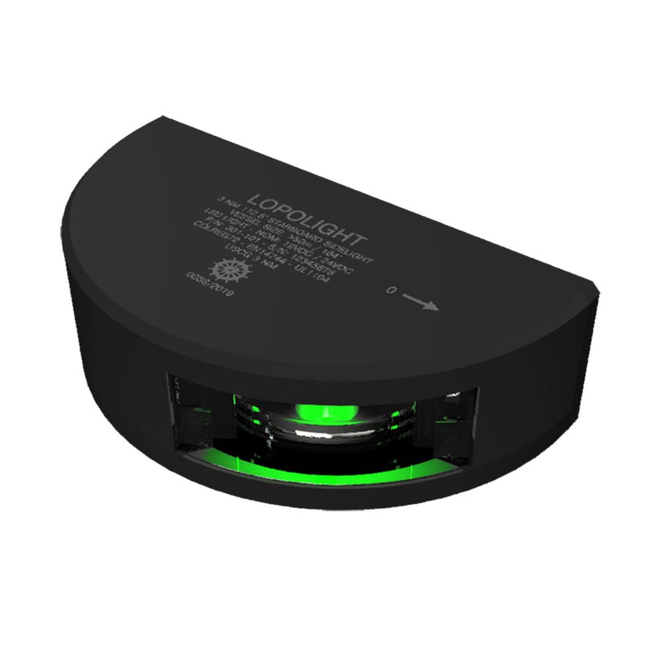Lopolight Series 301 - 101 - Starboard Sideight - 3NM - Vertical Mount - Green - Black Housing - Get Tight Gear