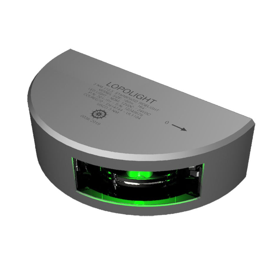 Lopolight Series 301 - 101 - Starboard Sideight - 3NM - Vertical Mount - Green - Silver Housing - Get Tight Gear