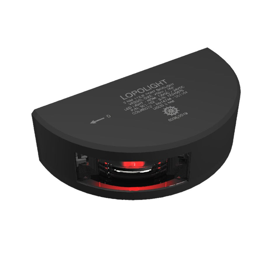 Lopolight Series 301 - 102 - Port Sidelight - Vertical Mount - 3NM - Red - Black Housing - Get Tight Gear