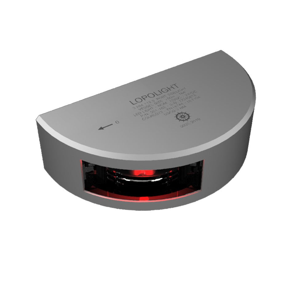 Lopolight Series 301 - 102 - Port Sidelight - Vertical Mount - 3NM - Red - Silver Housing - Get Tight Gear